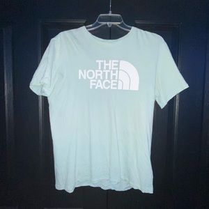 the north face logo light blue tee size l